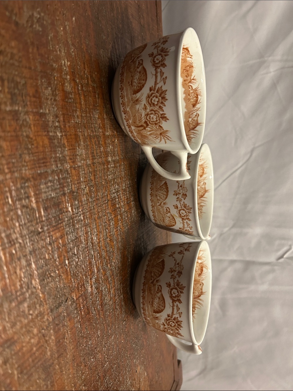1913 vintage Furnivals Quail Brown tea cups